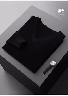 Imagem do Suéter de cashmere com decote em v masculino espesso solto, lã de cor sólida, malha, casual para negócios novo, outono e inverno