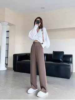 Calça feminina de cintura alta até o chão, branca, solta, perna larga, feminina de escritório, reta, roupas longas, senhoras, outono, inverno - loja online