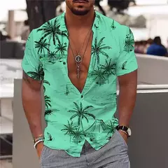Camisa Havaiana Masculina com Estampa 3D de Coqueiro, Camisa Praia Confortável, Top Manga Curta, Moda Casual, S-6XL - comprar online