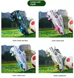 Imagem do Sapatos de futebol respiráveis dos homens botas de futebol de pico longo das mulheres das crianças jovens esportes bola sapatos competição calçado de treinamento