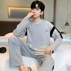 Pijama masculino com gola em o listrado, pijamas de algodão penteado, lounges plus size, outono e inverno, maduro na moda, novo, L a 6XL, 2020 - Wolf Magazine