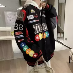 Jaqueta de beisebol M Letter bordada para homens e mulheres, casacos Harajuku, hip-hop, casais estampados, remendo do colégio, jaquetas bomber Y2K - Wolf Magazine