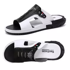 Chinelos de couro antiderrapante masculino, sapato de praia resistente ao desgaste, chinelos casuais, sandálias de verão, novo