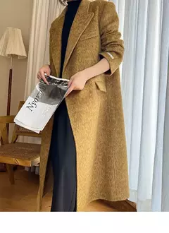 Casaco de alpaca de lã feminino, jaquetas de lã, trespassado duplo, gola de terno, solto, Casacos longos, senhora do escritório, outono, inverno, 2022 - loja online