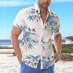 Camisa Havaiana Masculina com Estampa 3D de Coqueiro, Camisa Praia Confortável, Top Manga Curta, Moda Casual, S-6XL