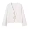 TRAF-Top feminino de manga comprida, camisas casuais, blusas amarradas femininas, blusas de praia de verão, branca, 2024