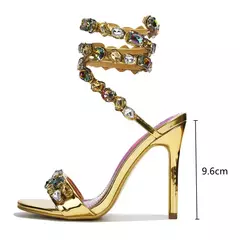 Imagem do Salto alto estilete de cristal de luxo para mulheres, sandálias gladiador, tênis de baile de verão, estilo estrela