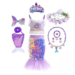 Meninas roxo-azul sereia ariel cosplay vestido de halloween vestido de festa de aniversário meninas praia vestido de férias na internet
