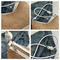 Saco de palha tecido Rattan para senhoras, sacola de grande capacidade, bolsa trançada artesanal, bolsa de ombro, moda - Wolf Magazine
