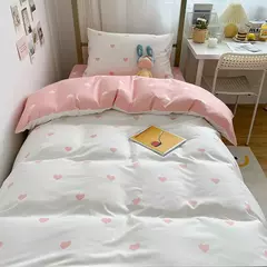 Estudante Dormitório 3-Piece Amor Impresso Quilt Cover Set, Folha de cama do agregado familiar, Pele-Friendly, macio, adequado para dormir Nake