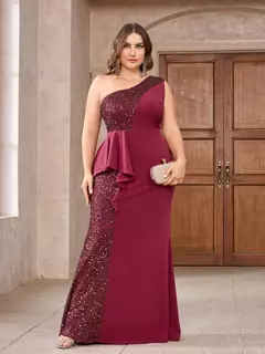 Elegante um ombro vestido sem mangas, lantejoulas, verde, até o chão, festa de casamento, coquetel, noite, vestido de baile, plus size - loja online