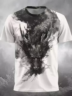 Camiseta de manga curta com estampa Dragão 3D masculina, camiseta casual diária de rua, esportes ao ar livre, moda urbana, verão