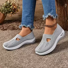 Imagem do Sapatos mistos de tricô elástico para mulheres, mocassins de plataforma respirável de malha externa, sapatilhas leves resistentes ao desgaste, verão