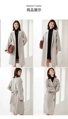Casaco de lã dupla face feminino com cinto, fivela, 10% casaco de caxemira, cintura amarrada, top longo, moda outono e inverno, 90% lã, novo - Wolf Magazine