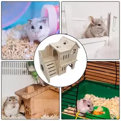 Imagem do Grande casa de hamster, cabana de gerbil de dois andares com escada, grandes animais pequenos de madeira, animais de estimação explorando brinquedos para chinchila