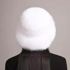 Chapéu de pele de vison genuíno para mulheres gorro de malha natural de luxo chapéu de malha artesanal pele de raposa real moda inverno quente, novo