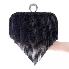 Embreagem de borla de diamantes brilhantes para mulheres, bolsa caixa de metal, bolsa de festa noturna, alça redonda, moda na internet