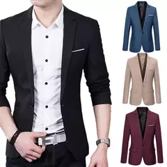 Fato de blazer fino masculino, manga comprida, bolsos, um botão, lapela, casual, festa formal, masculino, outono, parte superior na internet
