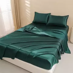 Conjunto de cama cetim sedoso, lençóis Queen Size, 1 folha de bolso profundo, 1 folha plana, 2 fronhas, 4 peças
