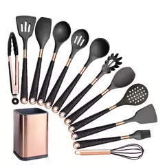 Conjunto De Utensílios De Cozinha De Silicone Resistente Ao Calor, Espátula, Colher, Ferramentas Antiaderentes, Alça Banhada A Ouro Rosa, Suporte, Presente De Cozinha - comprar online
