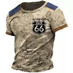 Camiseta clássica de manga curta solta masculina, American Route 66, blusa esportiva casual, roupa de secagem rápida, moda gola-O, retrô, verão - comprar online