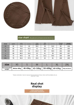 Fenda Lateral Micro Flared Jeans, Jeans de Cintura Alta, Calças Franjas Emagrecedoras, Cor Café, Fundo de Sino, Marrom, Novo, Primavera, Outono, 2022 - Wolf Magazine