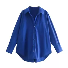 TRAF-Camisa multicolor de botões para mulheres, blusa de manga comprida, blusas extragrandes, streetwear feminino, verão