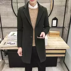Imagem do Jaqueta corta-vento longa de algodão masculino, casaco de lã, slim fit, cor pura, casual, moda empresarial, roupa nova, outono, inverno, 2023