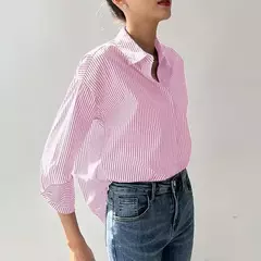 ZANZEA-Blusa feminina listrada de manga comprida, tops de túnica com botões, camisas elegantes, casual e elegante, verão, 2023