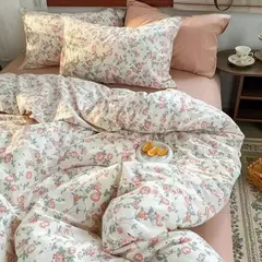 Romântico cereja coração conjunto de capa edredão folha plana fronhas moda novo duplo completo floral verão primavera conjunto cama - comprar online
