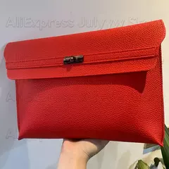 Envelope de couro PU para mulheres, embreagem vermelha, bolsa feminina, padrão de lichia, bolsas de mão simples, vermelho na internet