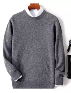 Suéter de manga comprida com o pescoço, 100% lã merino, top solto quente, cor sólida, clássico, pulôver de malha, outono inverno