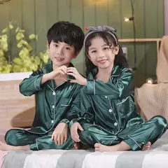 Conjunto de pijamas de cetim de seda infantil pijamas de bebê pijamas pijamas cor sólida, terno infantil, meninos, meninas, outono - comprar online