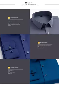 Camisa elástica de manga comprida masculina, camisa gola alta, sem engomar, vestido de negócios, traje profissional de trabalho na internet