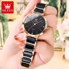 OLEVS-Moda Feminina Relógio Elegante, Movimento Japonês, Pulseira Cerâmica, Pulseira Feminina de Luxo, Relógios Quartzo, Presentes