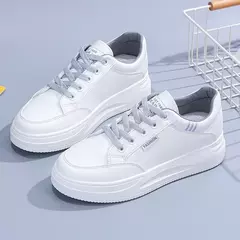 Tênis feminino de fundo grosso com renda, sapatilhas casuais antiderrapantes, esportes de caminhada ao ar livre, sapatos de quadro branco, novo para outono na internet