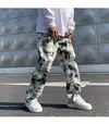 Calça jeans de perna larga larga estilo coreano masculina, calça esfregando, rua alta, hip hop, estampada, moda primavera, 2021