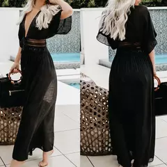 Vestido de praia tamanho grande para mulheres, preto sólido, roupa de praia branca, roupas de proteção solar, capa de praia de malha - Wolf Magazine