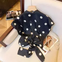 Blusas sem mangas de bolinhas para senhora, estilo francês, laço com renda, decote em v, tops sedosos, roupas elegantes de escritório, verão, novidade, 2022 - comprar online
