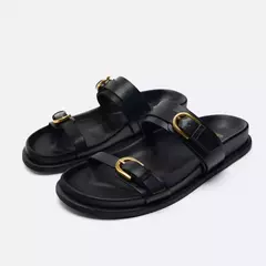 Sandálias planas com cabeça redonda para mulheres, fivela preta, sandálias casuais respiráveis, moda verão, nova, 2024 - comprar online