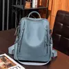 Mochila de couro genuíno para mulheres, mochila de viagem mochilas escolares de alta qualidade, bolsa de ombro casual, nova moda, 2023