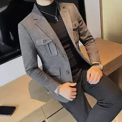 Blazers masculinos de peito único, ternos cinza, casacos grandes, tamanho grande, moda de alta qualidade, novo em 2020 - comprar online