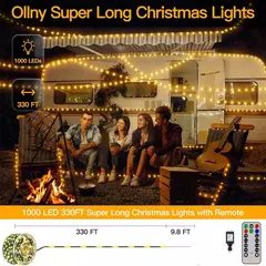 Imagem do Impermeável Fairy String Lights com controle remoto, guirlanda de Natal, decoração ao ar livre, árvore, rua, casamento, festa, 1pc, 500 LED, 1000LED