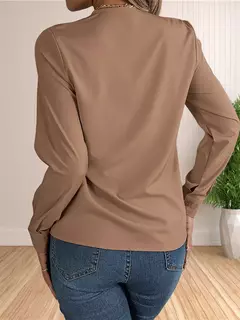 Vestido feminino de manga comprida em camadas com decote em v, tops de trabalho, roupa de escritório, blusa empresarial, 2024 - comprar online