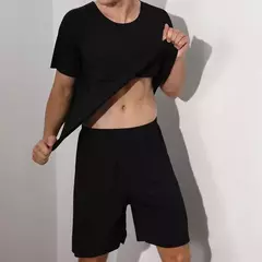 Pijama solto masculino de manga curta, roupa caseira, camiseta, shorts esportivos e de lazer, terno tamanho grande, 4x menino, 2 peças por conjunto - comprar online