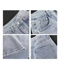 Jeans vintage drapejado de cintura alta feminino, calças de perna reta, jeans drapejado solto na internet