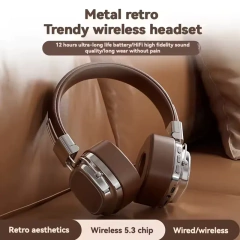 Retro clássico over-ear fone de ouvido bluetooth 5.3 dj estéreo/cartão tf fones de ouvido sem fio dobrável esportes rock música headphoe com microfone