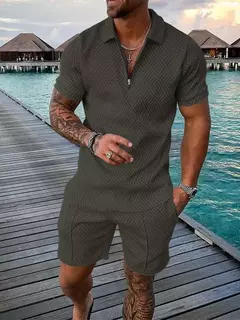 Conjunto de camisa polo e shorts monocromático impresso em 3D masculino, agasalho com zíper, camiseta extragrande, ternos, roupas, moda verão, 2 peças na internet
