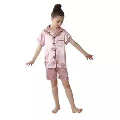 Conjunto de pijamas de cetim de seda infantil pijamas de bebê pijamas pijamas cor sólida, terno infantil, meninos, meninas, outono - Wolf Magazine