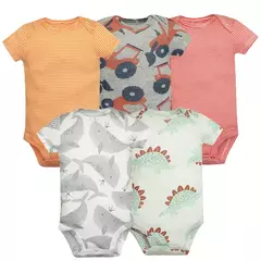 Bodysuits de manga curta recém-nascidos 100% algodão, bebê menino e menina roupas, roupas infantis macias, presentes do chuveiro do bebê, 5pcs por lote - Wolf Magazine